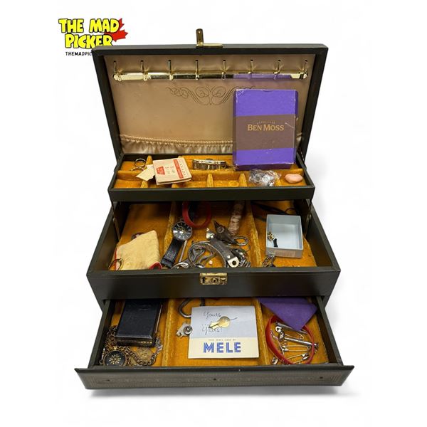 Vintage Jewelry Box With Assorted Contents
