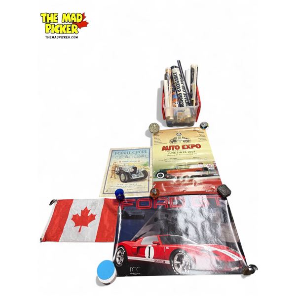 Assorted Vintage Automotive Posters: Harley Davidson, Barrett-Jackson, Ford, & More