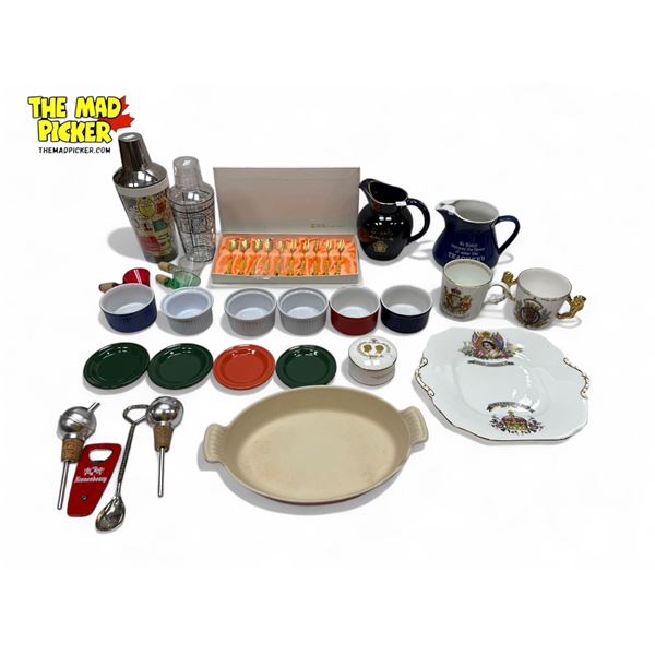 Vintage Variety: Grant's Whiskey Pitcher, Aynsley China, Le Creuset, Cocktail Shakers, & More