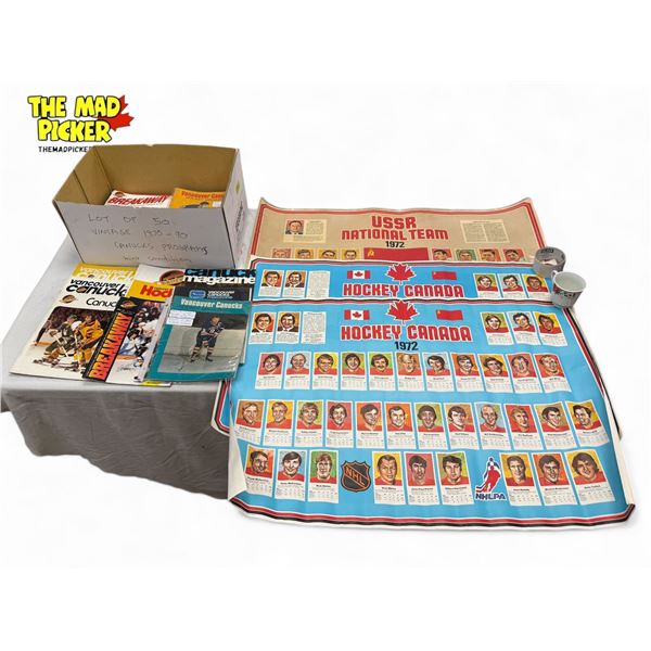 Assorted Vintage NHL Memorabilia: Magazines & Laminated Poster