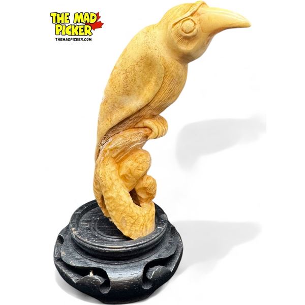 Vintage Hand Carved Marine Ivory Bird On Branch