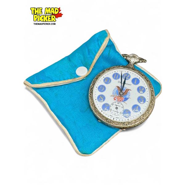 Vintage Delemont 17 Jewels J.F. Kennedy Motif Pocket Watch