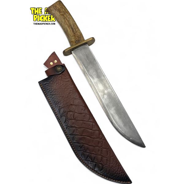 Vintage Horn Handled Bowie Knife With Brass Detail