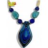 Image 2 : Vintage Hand Blown Glass Art Pendant On Beaded Necklace With Turquoise Details