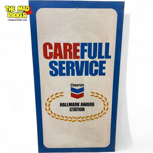 Vintage Chevron Careful Service Hallmark Award Station Metal Advertising Sign