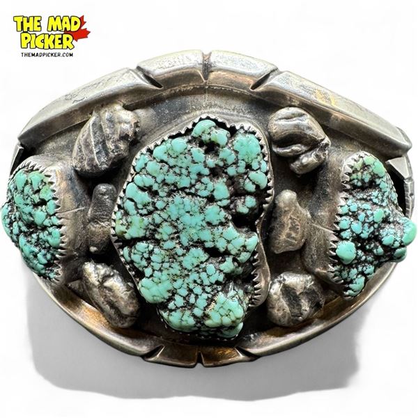 Vintage Silver Navajo Bracelet With Silver Nugget & Turquoise Details