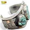 Image 3 : Vintage Silver Navajo Bracelet With Silver Nugget & Turquoise Details