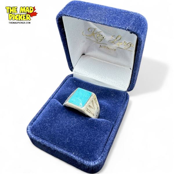 Vintage Signed Bell Sterling Silver Navajo Ring Turquoise Stone