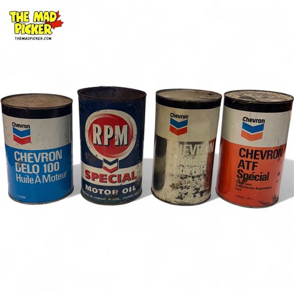 4x Vintage Oil Cans : Chevron / RPM