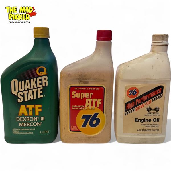 3x Vintage Oil Bottles: Quaker State & 76