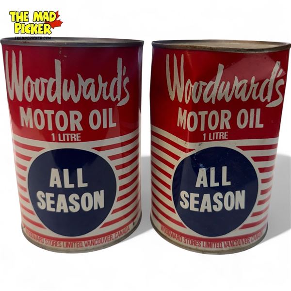 2x Vintage Woodward's All Season Oil Cans