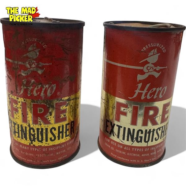 2x Vintage Hero Fire Extinguishers