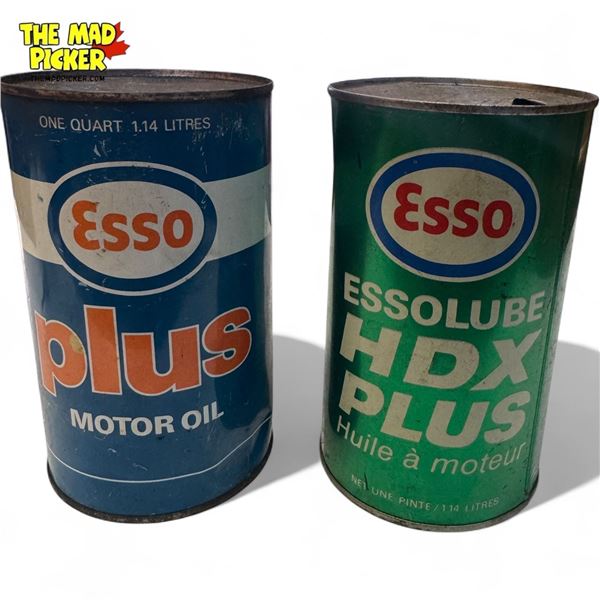 2x Vintage Esso Oil Cans : Plus & HDX Plus