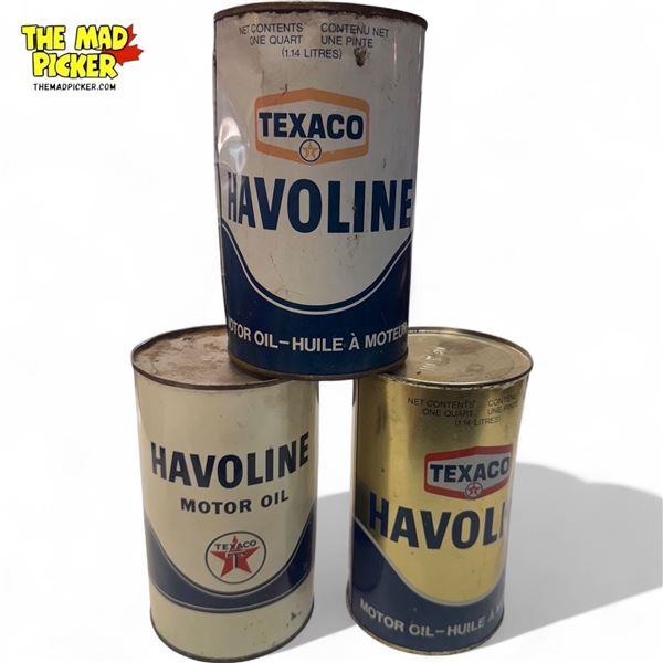 3x Vintage Texaco Havoline Oil Cans