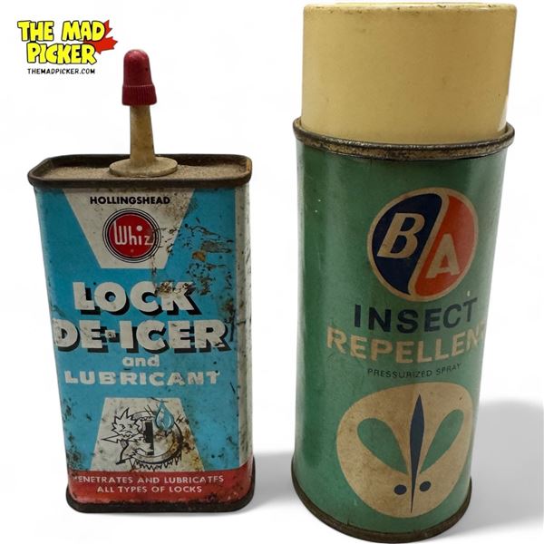 2x Vintage Cans : Hard To Find Early BA Insect Repellent & Whiz Lock De-Icer