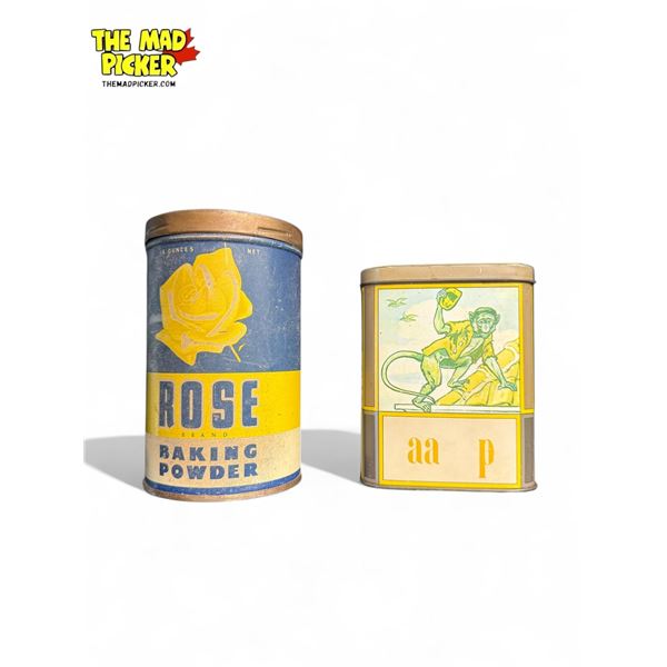 2x Vintage Tins : Rose Baking Powder & Biscuit Tin