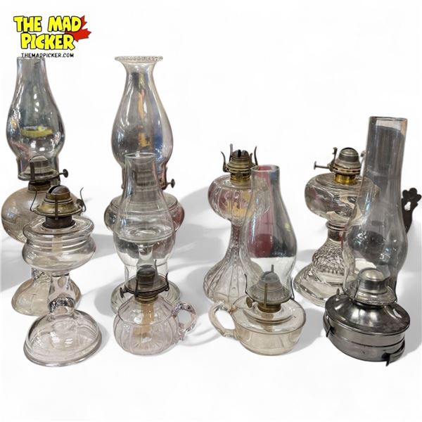 Collection of 8 Glass Oil Lanterns