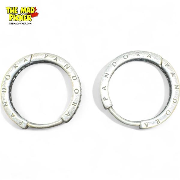 Pandora Sparkle Logo Hoops Sterling .925 Silver Earrings Authentic