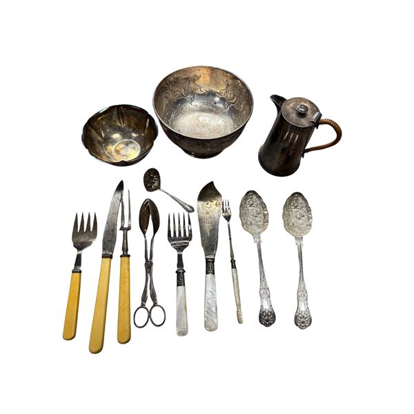 Assorted Vintage Plated Cutlery : Mother Of Pearl, French Ivory, Repousse, & More