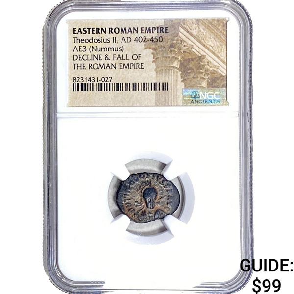 Roman Theodosius II 402-450 AD Bronze Nummus NGC
