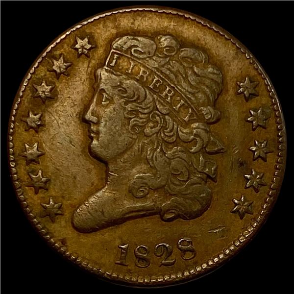 1828 12 Stars Copper Half Cent NEARLY UNCIRCULATED