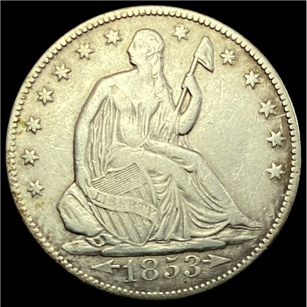 1853-O Arrows/Rays Silver Seated Liberty Half Dollar LIGHTLY CIRCULATED