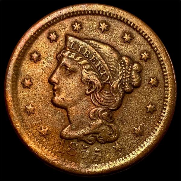 1855 Upright 55 Braided Hair Large Cent CLOSELY UNCIRCULATED