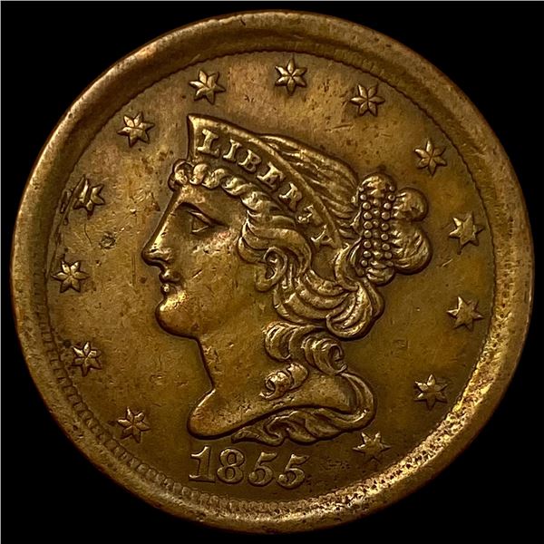 1855 Braided Hair Half Cent CLOSELY UNCIRCULATED