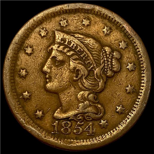 1854 Braided Hair Large Cent LIGHTLY CIRCULATED