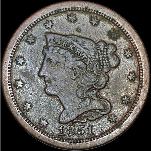 1851 Braided Hair Half Cent LIGHTLY CIRCULATED