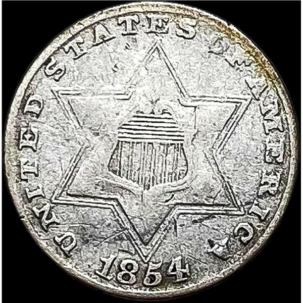 1854 Silver Three-Cent Piece LIGHTLY CIRCULATED