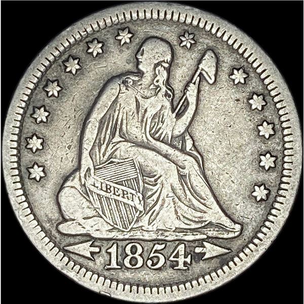 1854 Arrows Seated Liberty Silver Quarter   LIGHTLY CIRCULATED