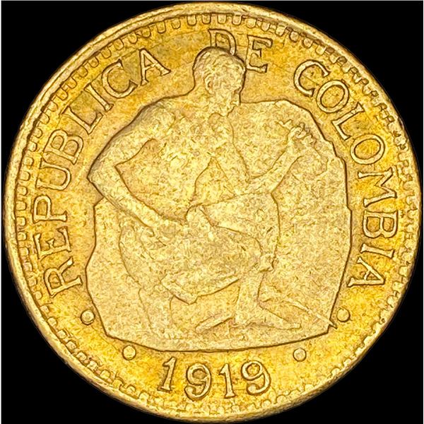 1919 Colombia .2355oz Gold 5 Pesos CLOSELY UNCIRCULATED