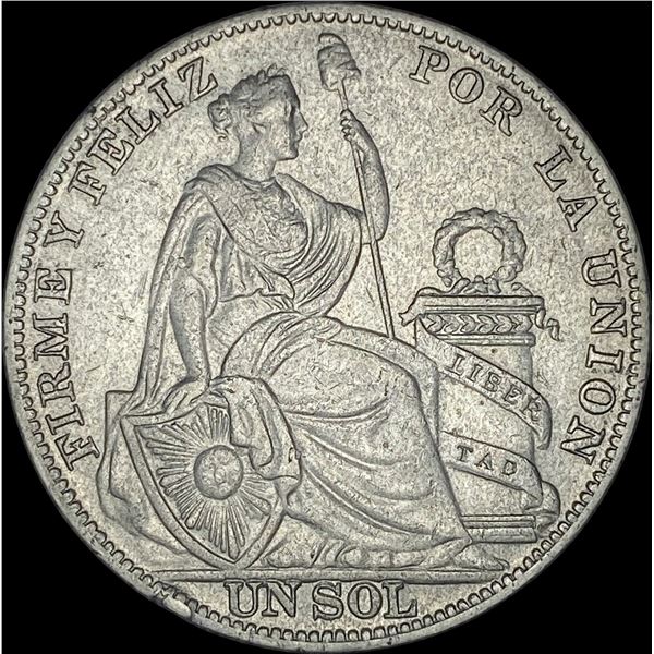 1933 Silver Un Sol Peru   NEARLY UNCIRCULATED
