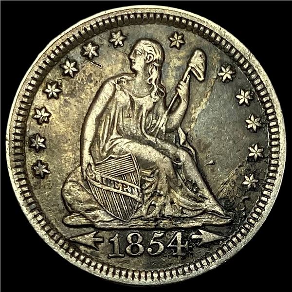 1854 Arrows Seated Liberty Silver Quarter  NEARLY UNCIRCULATED