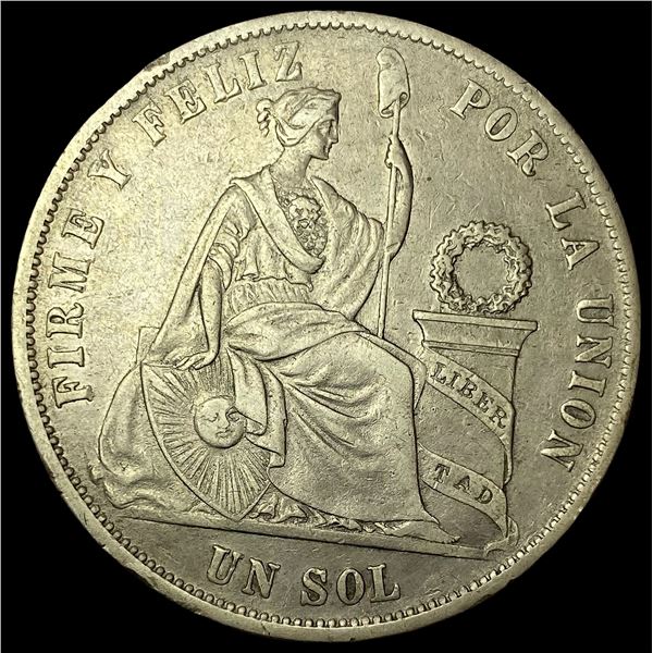 1874 Silver Un Sol Peru   NEARLY UNCIRCULATED