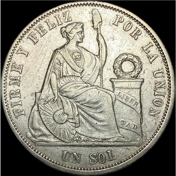 1866 Silver Un Sol Peru NEARLY UNCIRCULATED