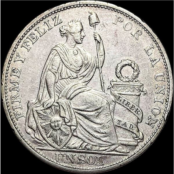 1893 Silver Un Sol Peru CLOSELY UNCIRCULATED