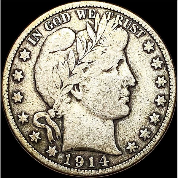 1914-S Silver Barber Half Dollar LIGHTLY CIRCULATED