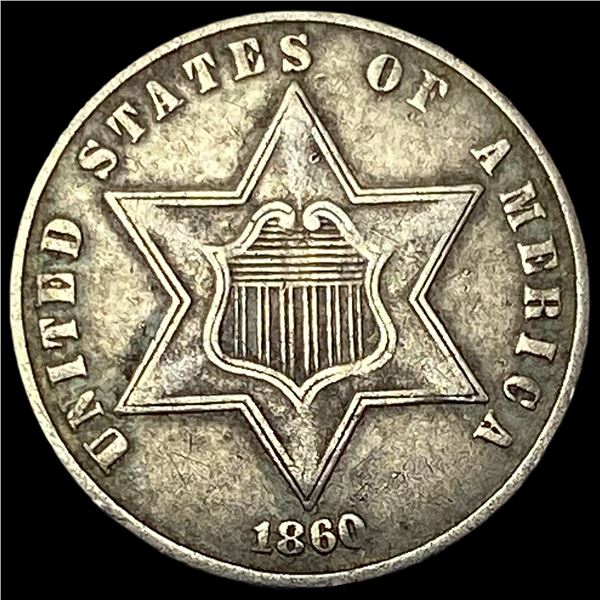 1860 Silver Three-Cent Piece NEARLY UNCIRCULATED