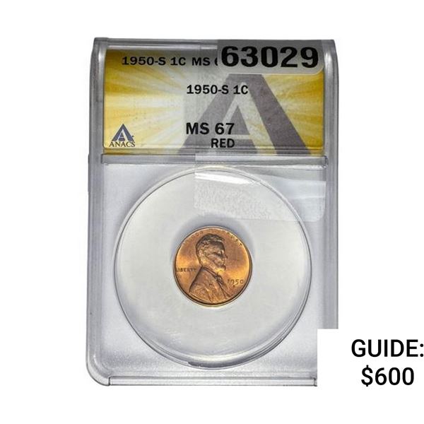 1950-S Wheat Cent ANACS MS67 RED