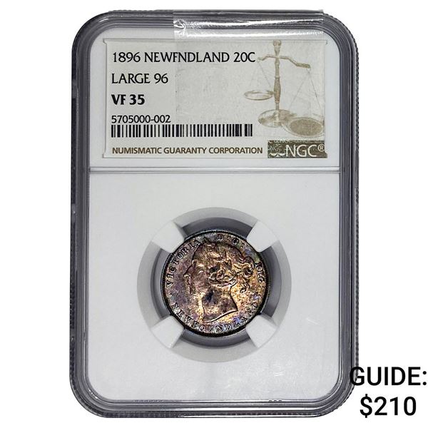 1896 Newfoundland 20 Cents NGC VF35 LG 96