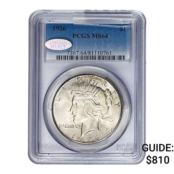 1926 Silver Peace Dollar PCGS MS64