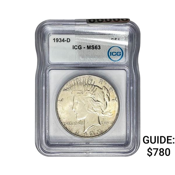 1934-D Silver Peace Dollar ICG MS63
