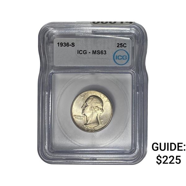 1936-S Washington Silver Quarter ICG MS63