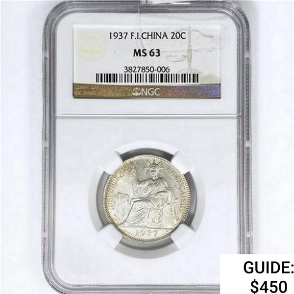 1937 20C .12oz F.I. China Silver NGC MS63