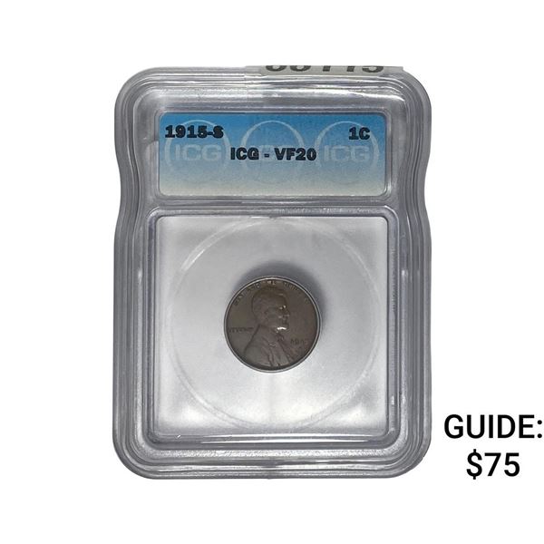 1915-S Wheat Cent ICG VF20
