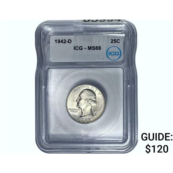 1942-D Washington Silver Quarter ICG MS66