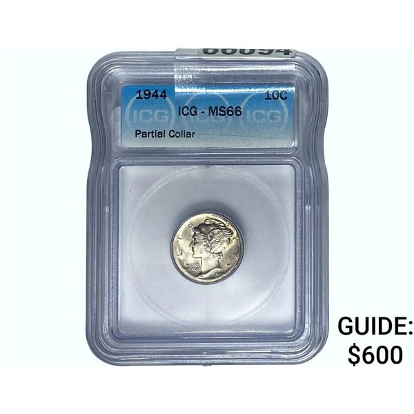 1944 Mercury Silver Dime ICG MS66 Partial Collar