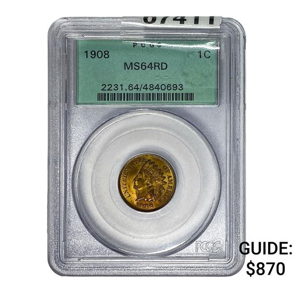 1908 Indian Head Cent PCGS MS64 RD